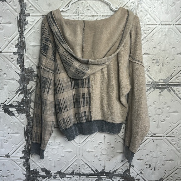 Vintage Havana plaid multi media fleece cropped hoodie - Picture 4 of 5